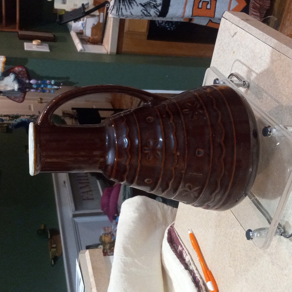 Marcrest diasy and dot brown glazed pitcher